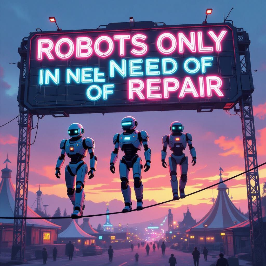 Robots Walk Tightrope at Glastonbury Festival in Cyberpunk S...