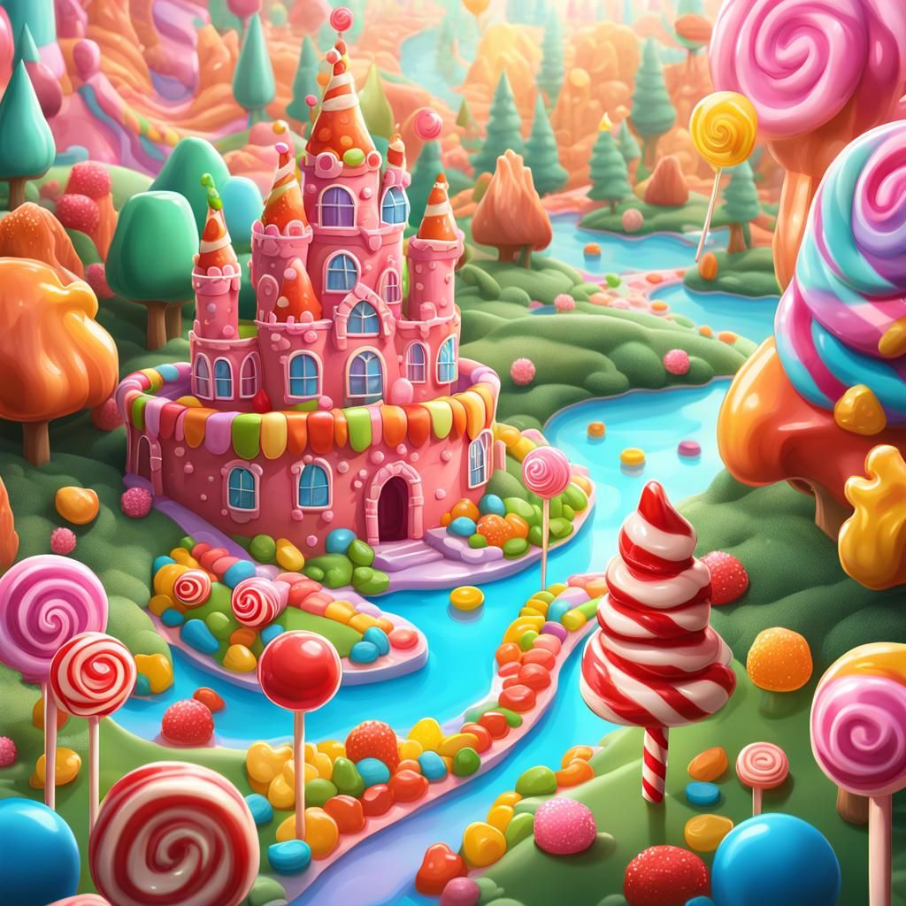 Candy Forest with Gummy Castle in Hyperrealistic Style
