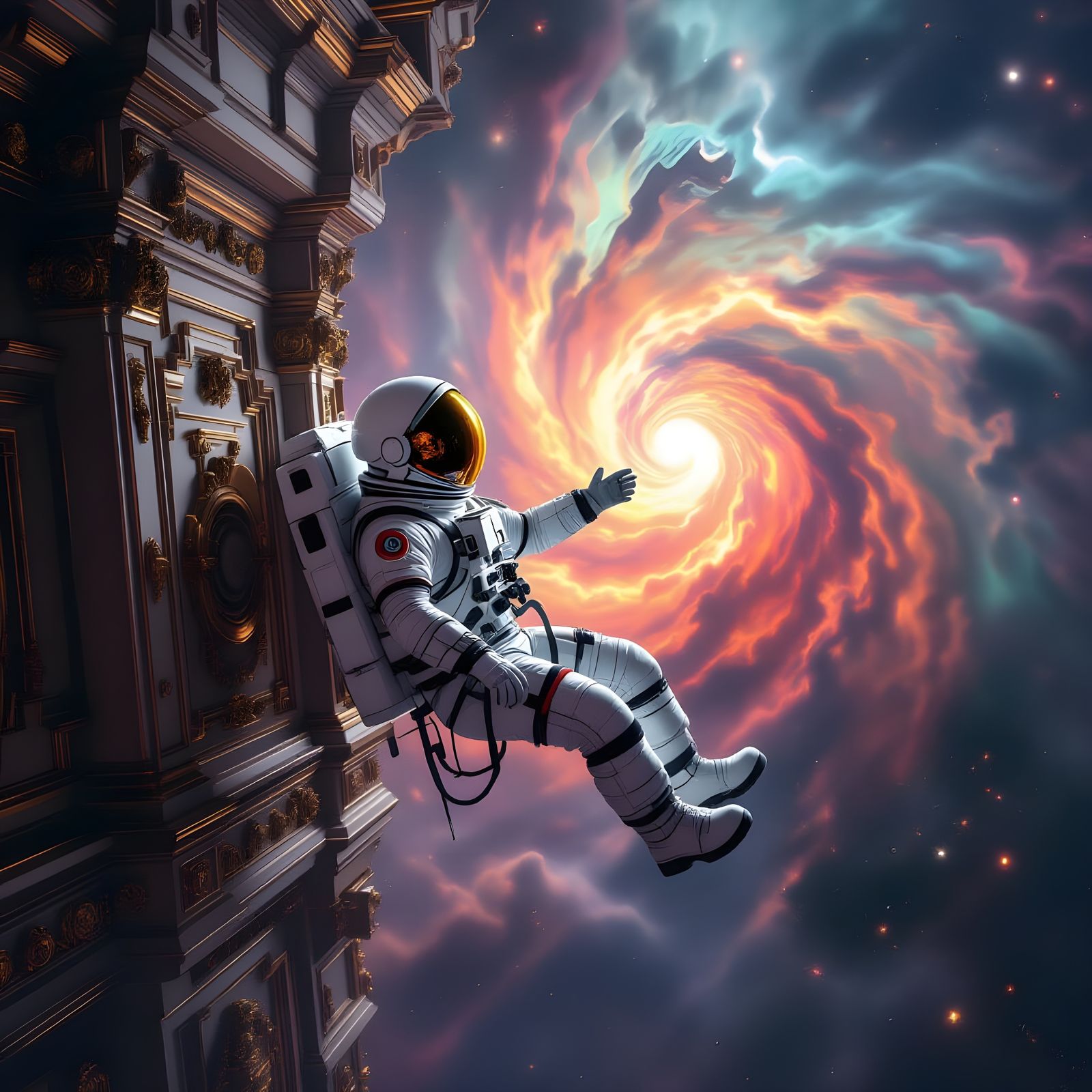 Astronaut Adrift Near Baroque Space Station in Cosmic Horror...