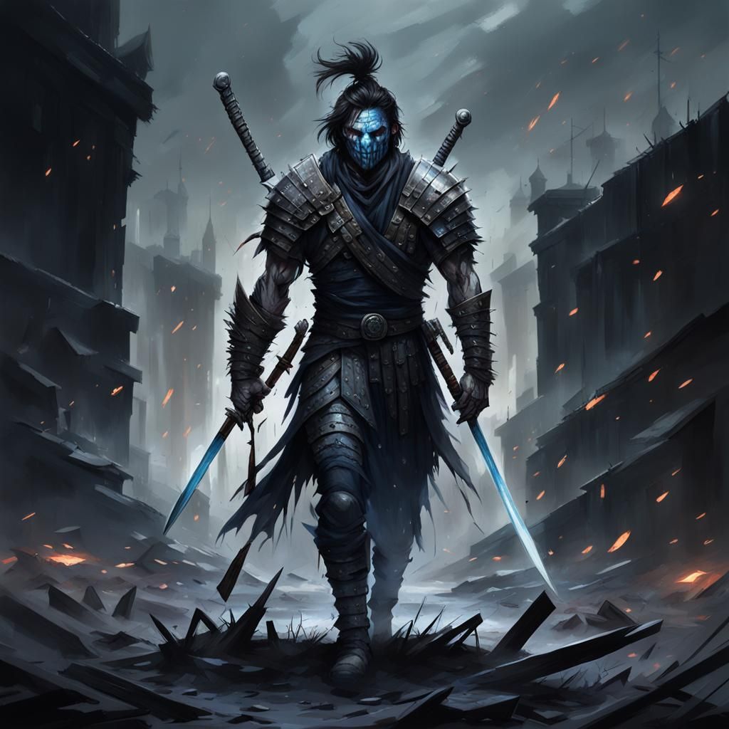 Wounded Warrior with Katana Stands Defiant