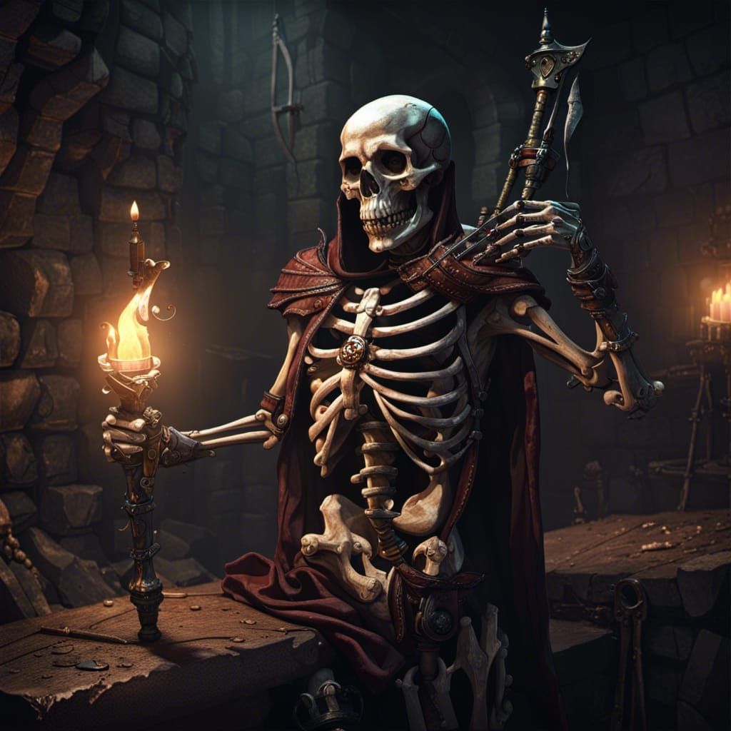Dark Fantasy Skeleton Archer in Dungeon