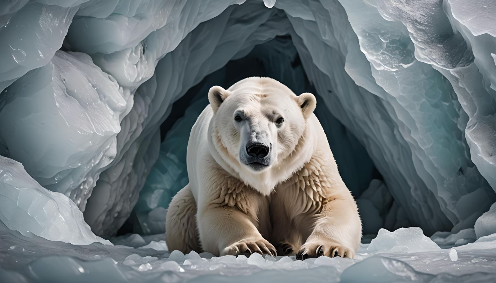 Polar Bear in Ice Cave: Hyperrealistic Photography