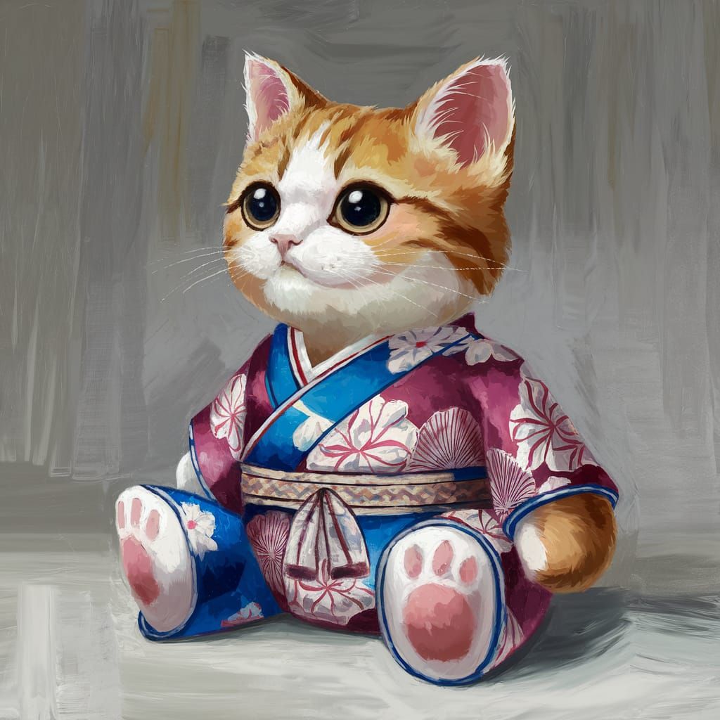 Pop-Surrealist Cat-Teddy Bear in Anime Style