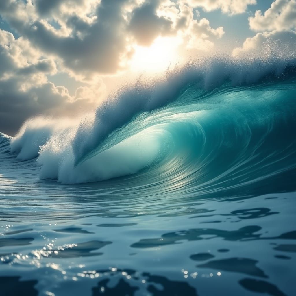 Powerful Ocean Wave Crashing in Dramatic Light