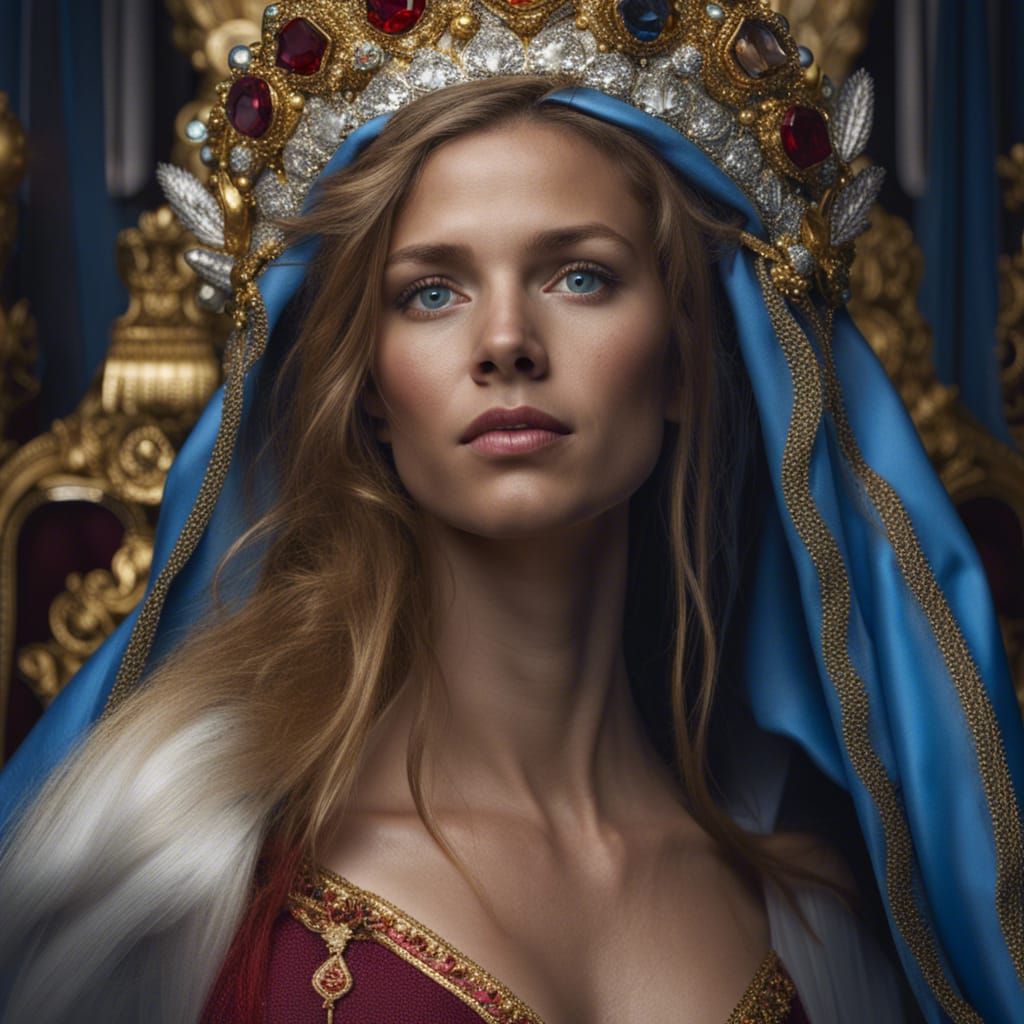 Blue Lit Queen with Gold and Ruby Crown