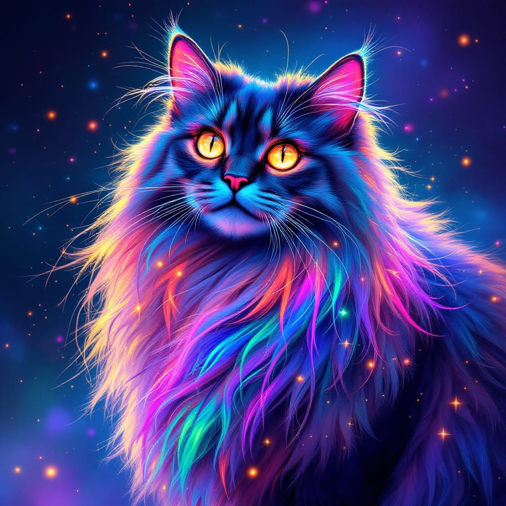 Neon Cat Portrait in Ethereal Fantasy Style