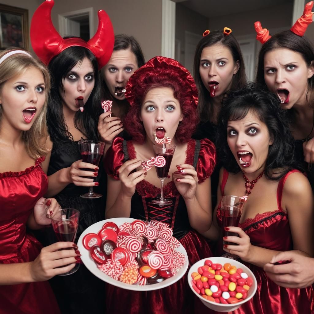 Halloween candy woman party dark red fellowship given too much to drink