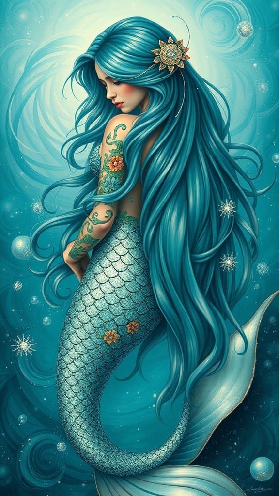 Enchanted Mermaid Goddess in Iridescent Water