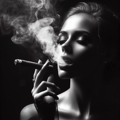 Elegant French Woman Smoking Cigar, Splash Art Style