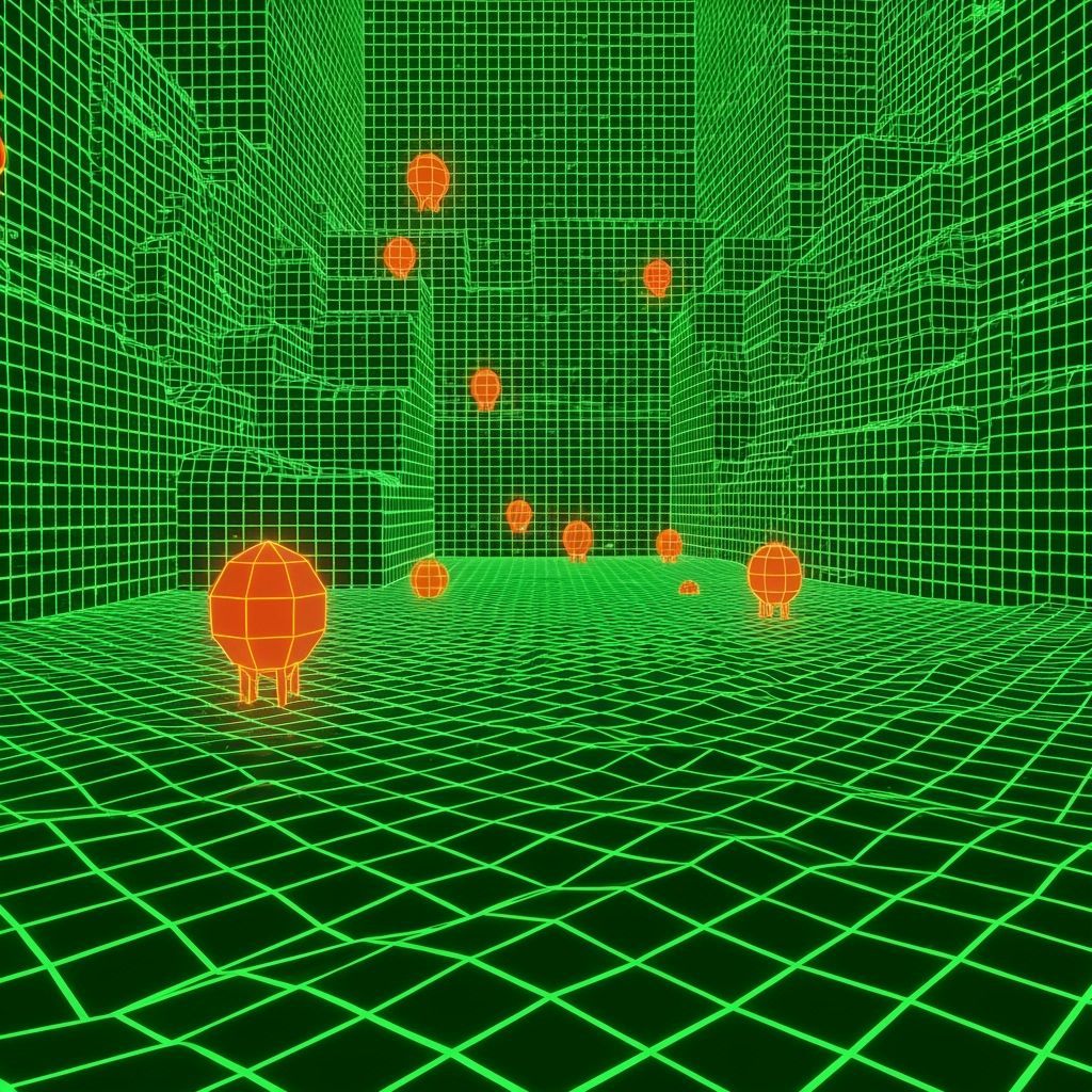 Neon Grid Landscape in Virtual Cyberpunk World