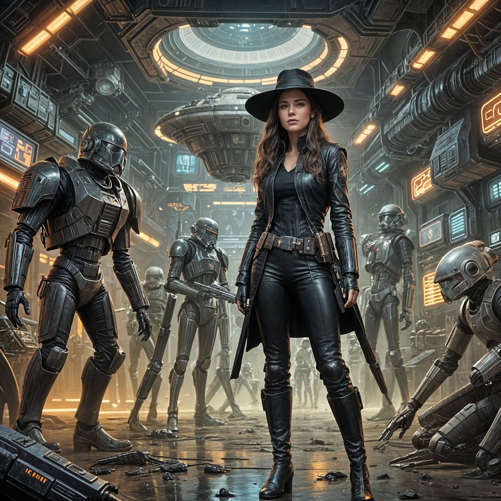 Star Wars Bounty Hunter in Futuristic Scene