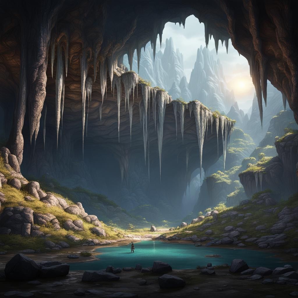 Hyperdetailed Mountain Cave Concept Art in 8k