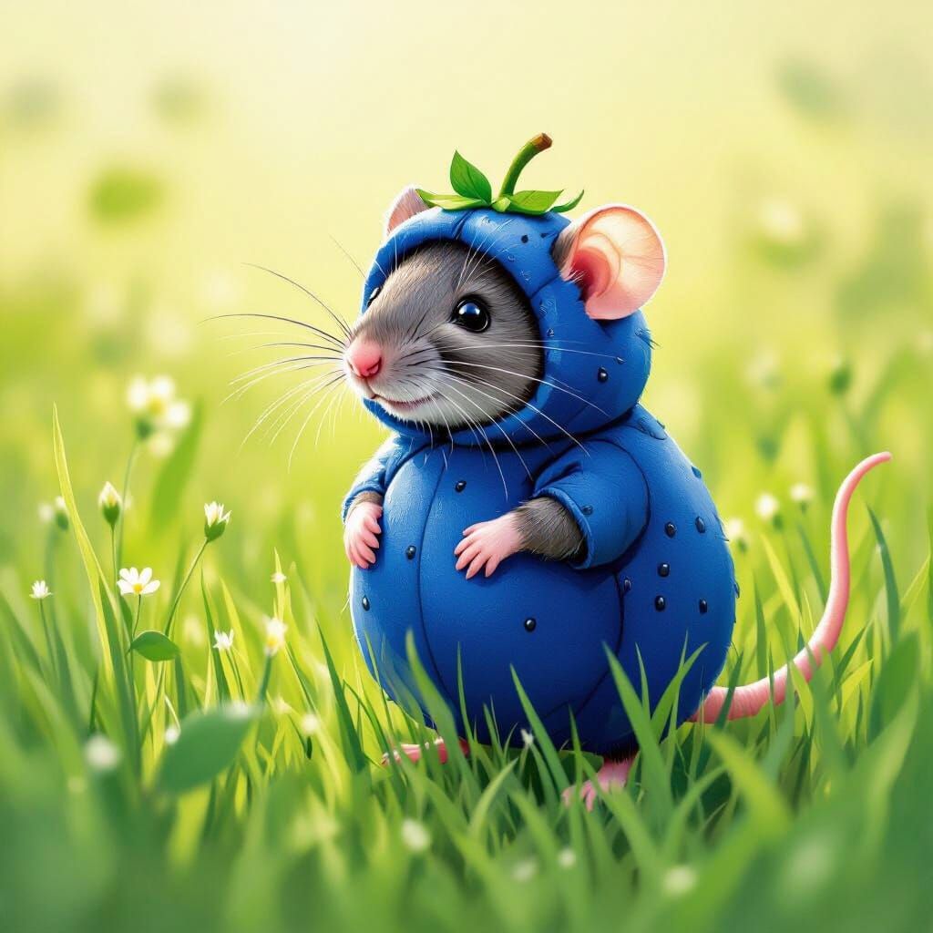 Cute Rat in Blueberry Costume, Whimsical Illustration