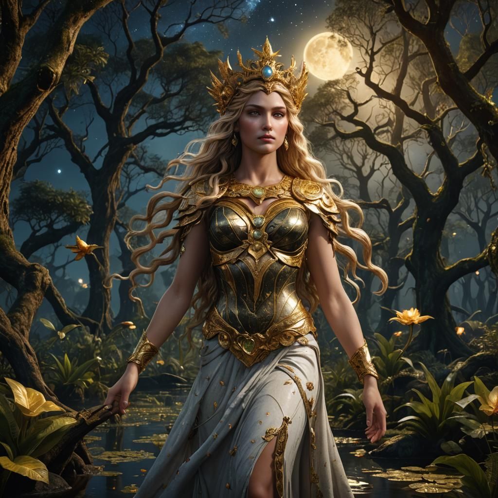 Aphrodite in Swamp Forest: Detailed Matte Painting