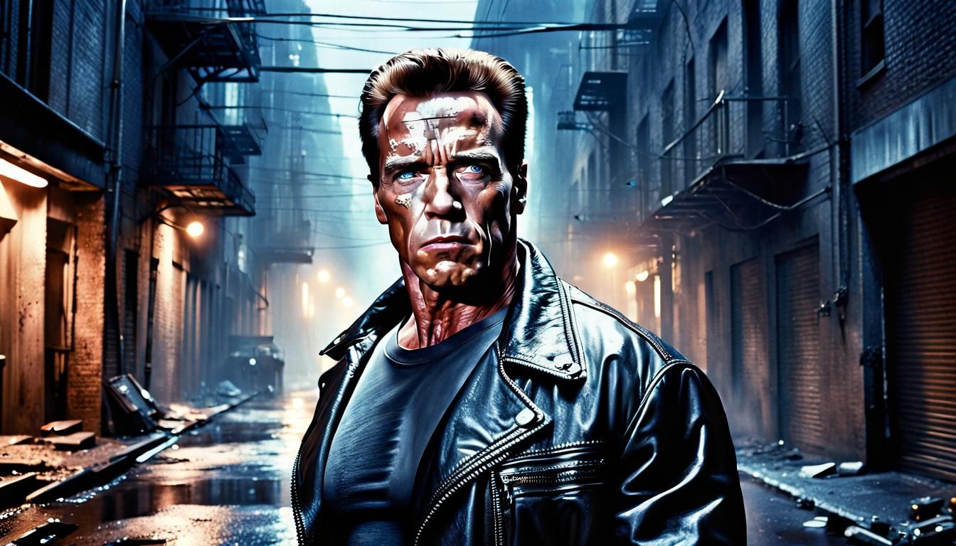 Terminator in Misty Alley: Hyperrealistic Digital Painting
