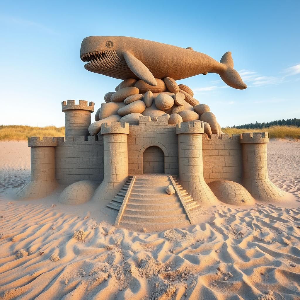 Whale Topped Sandcastle Sculpture