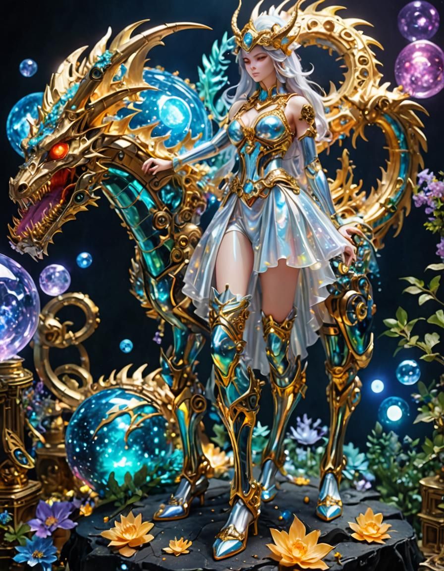 Rainbow Chimera Girl with Robotic Skeleton