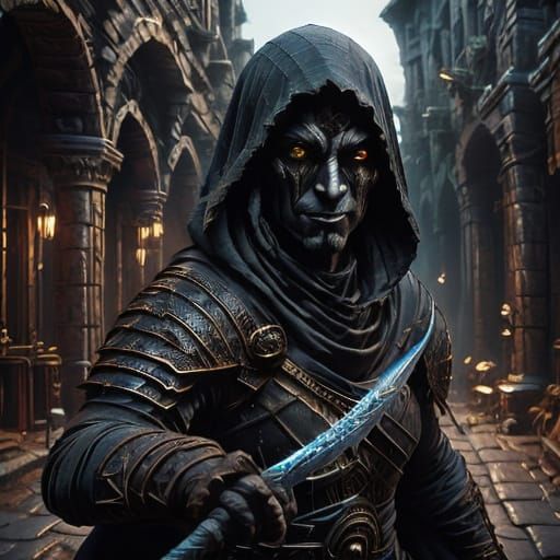 Mysterious Shadow Figure in a Darkened Old City