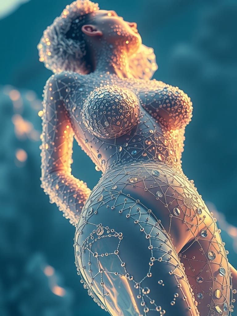 Hyper-Realistic Ice Crystal Mosaic of a Woman in Cinematic 4...