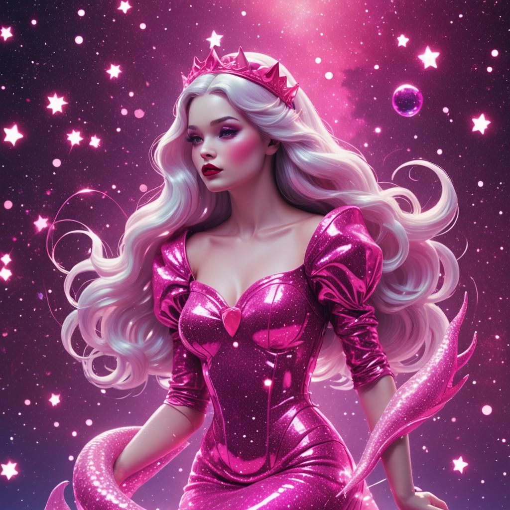 Snow White Space Mermaid in Synthwave Neon Style