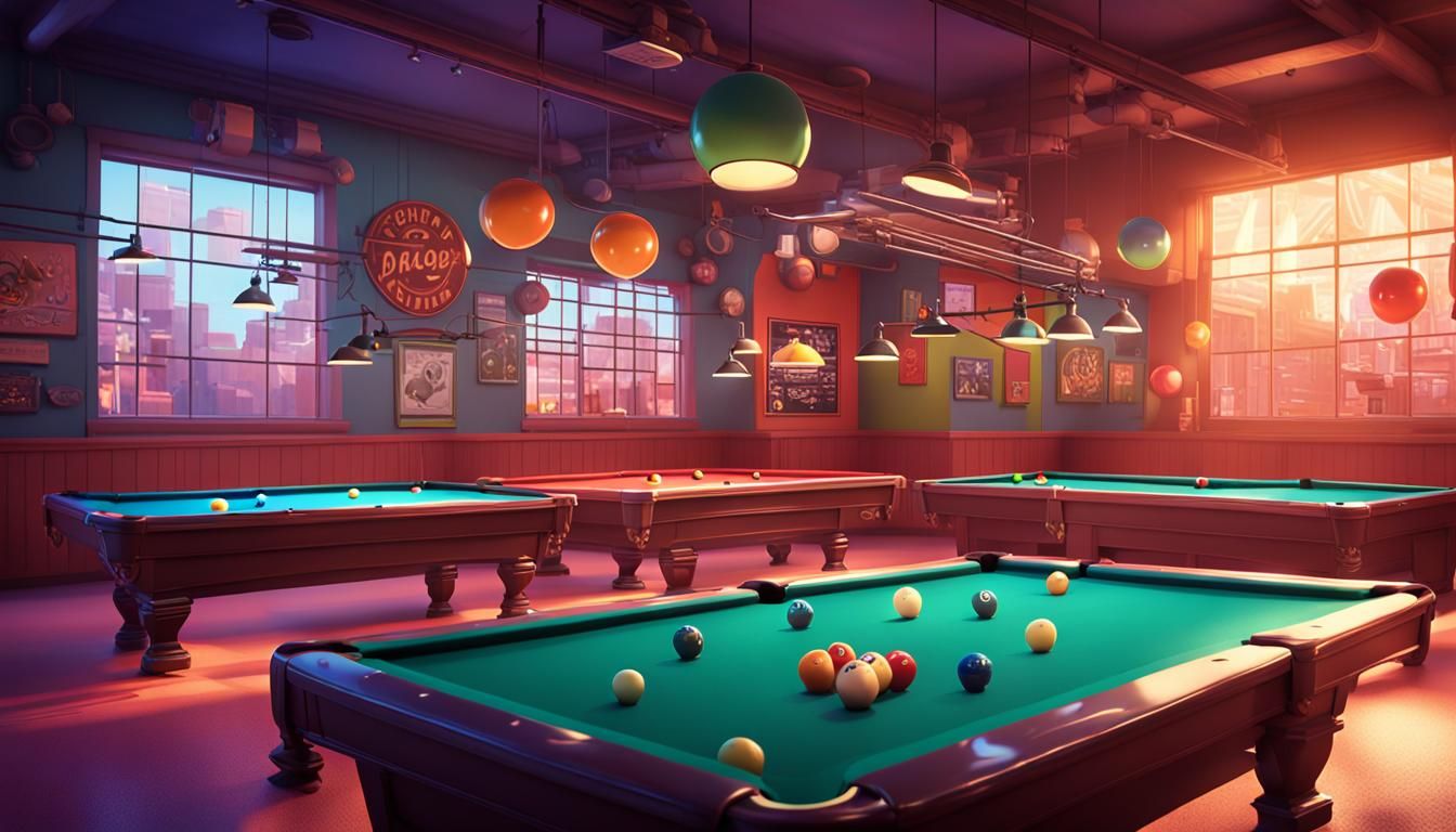 Pool Hall in Stickman Style: 3D Digital Art