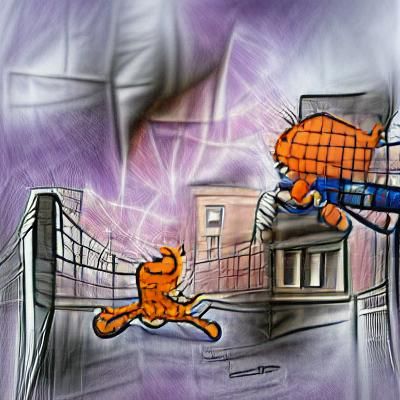 Garfield Fights for Spiderman Suit: Digital Illustration
