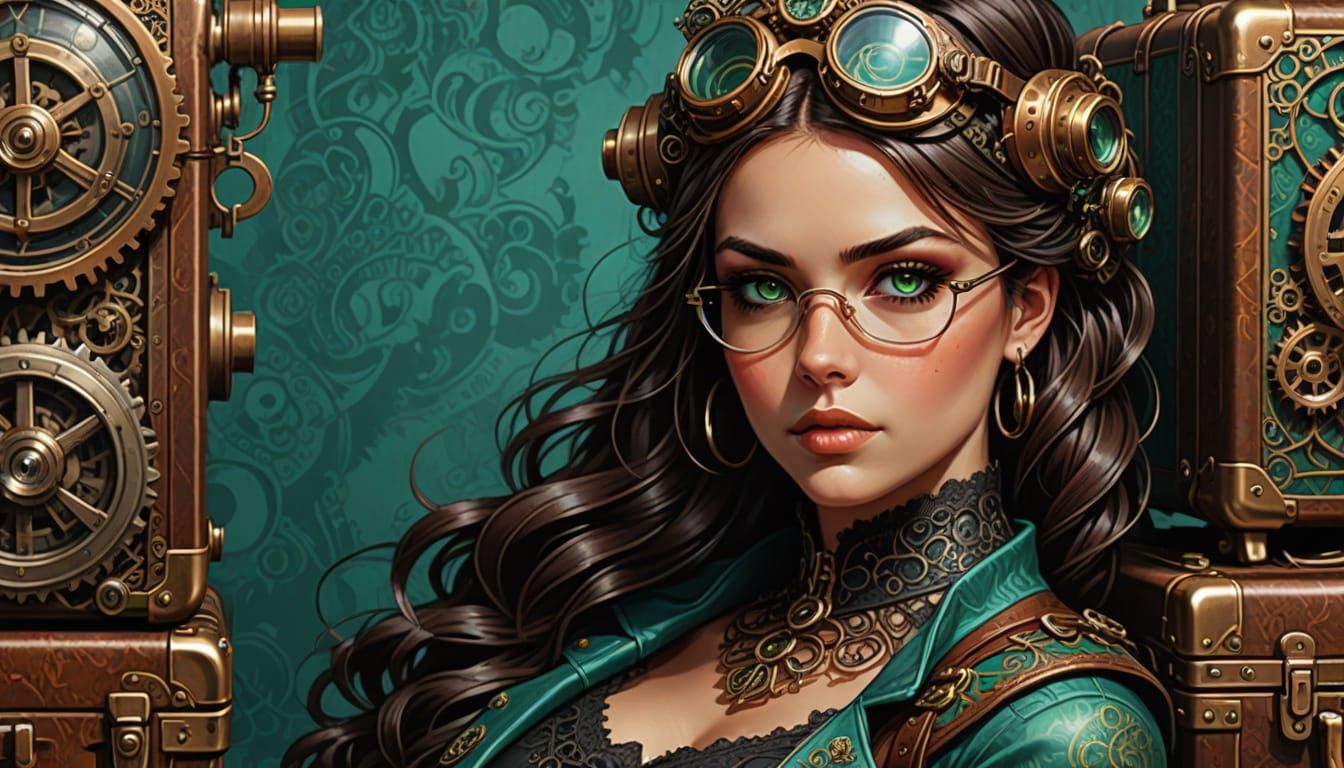 Steampunk Woman Portrait in Comic Book Style