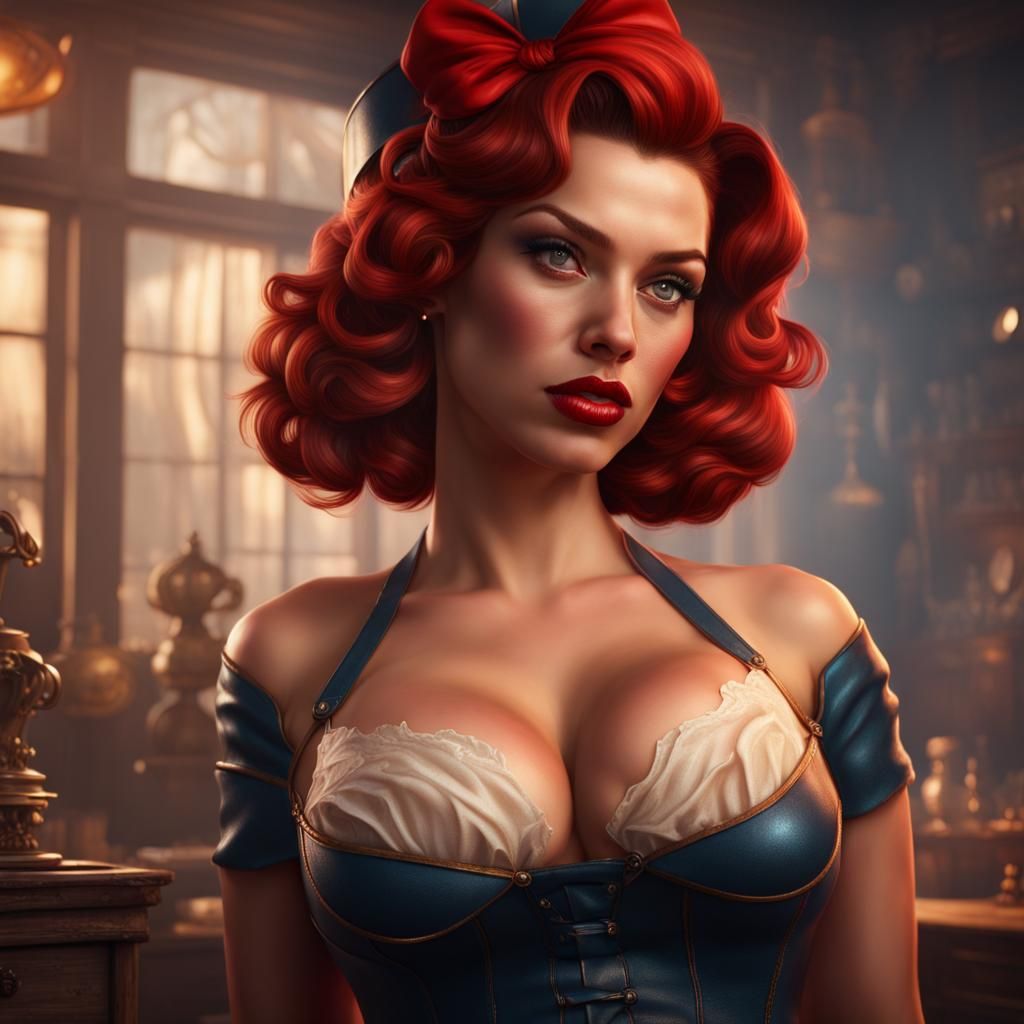 Hyperrealistic Pinup Girl in Detailed Matte Painting