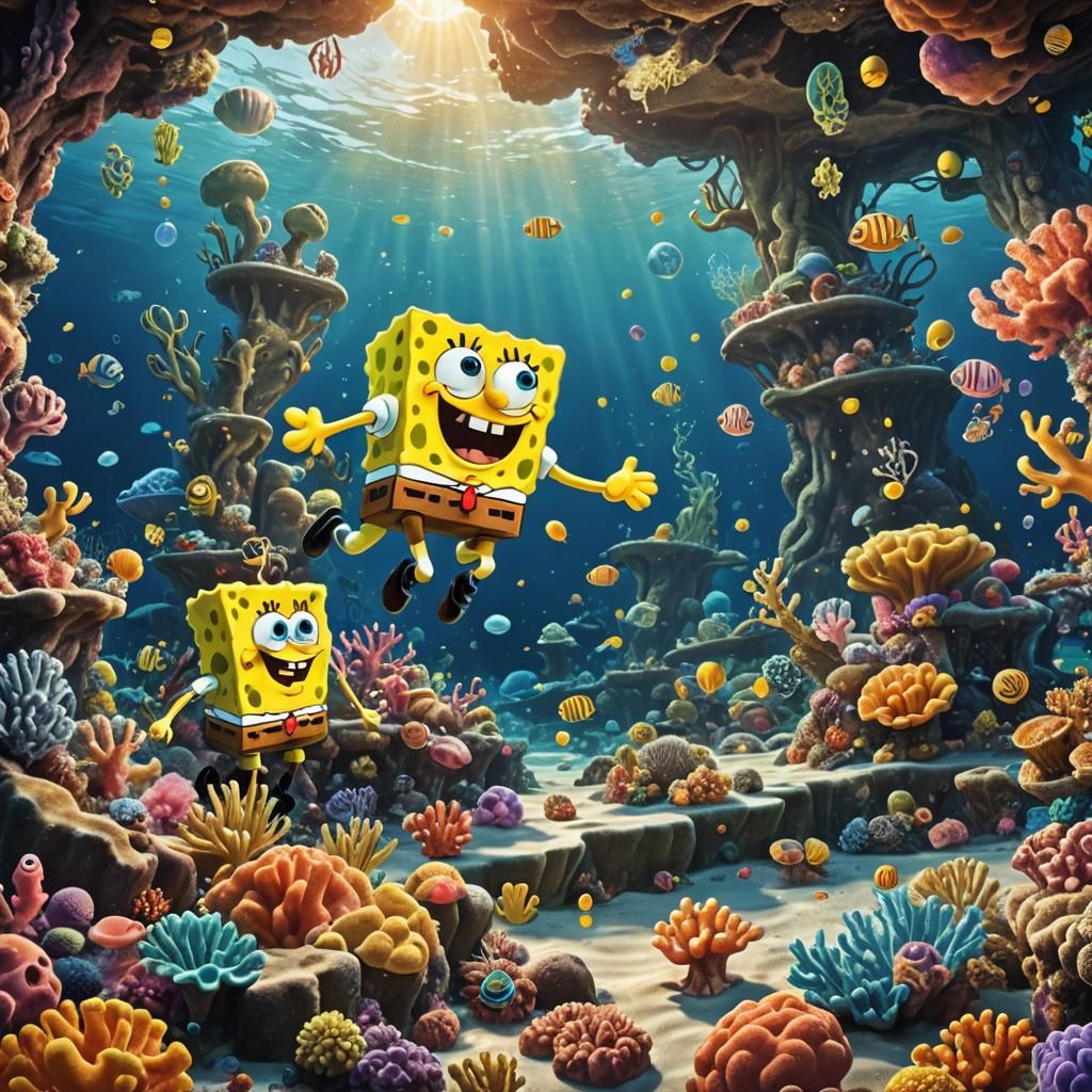 Spongebob and Sandy's Underwater Adventure as Digital Art