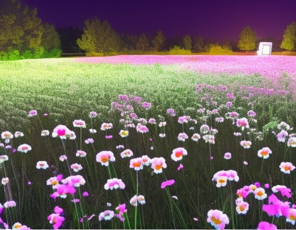 Night Bloom: Surveillance Cam Captures Flower Field