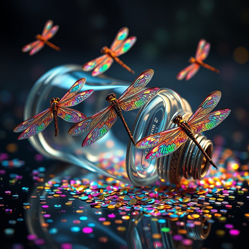 Luminescent Dragonflies Dance in a Glass Jar