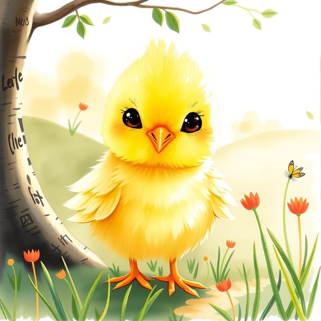 Adorable Chick in Watercolor Storybook Style