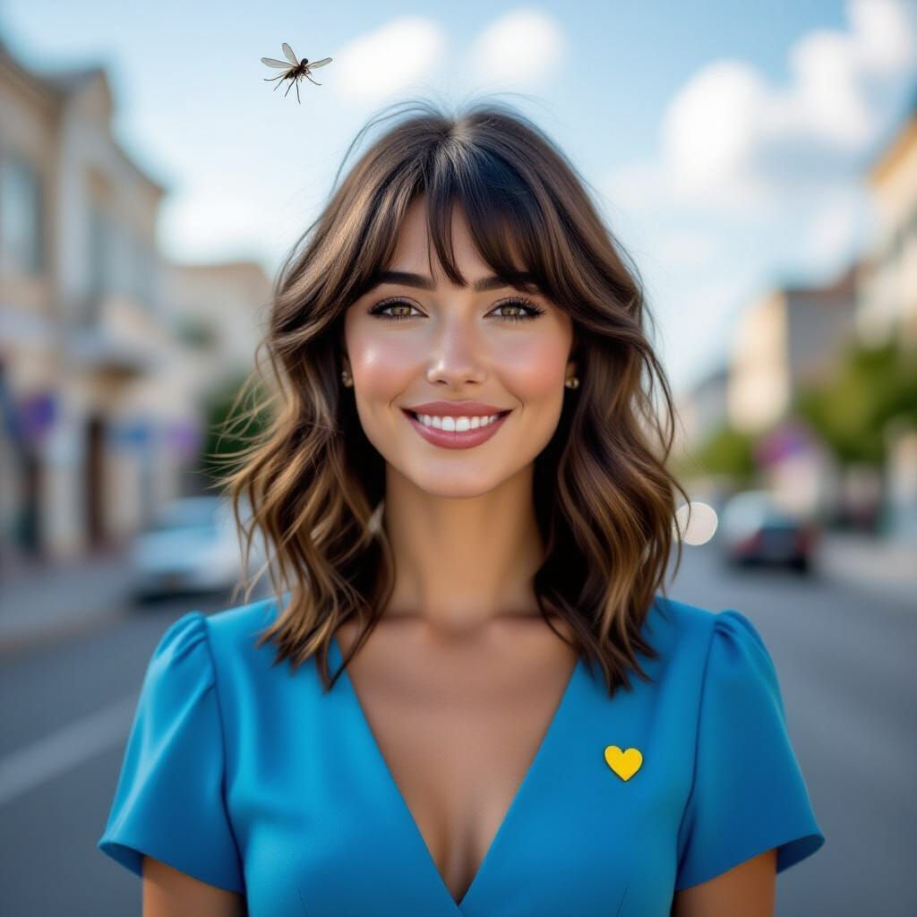 Odessa Woman in Blue Dress Smiles for Camera