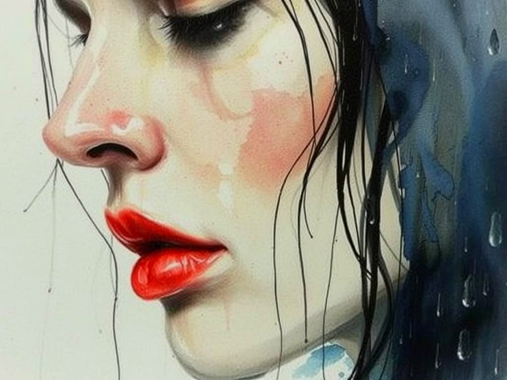 Wet Woman in Rainy Portrait