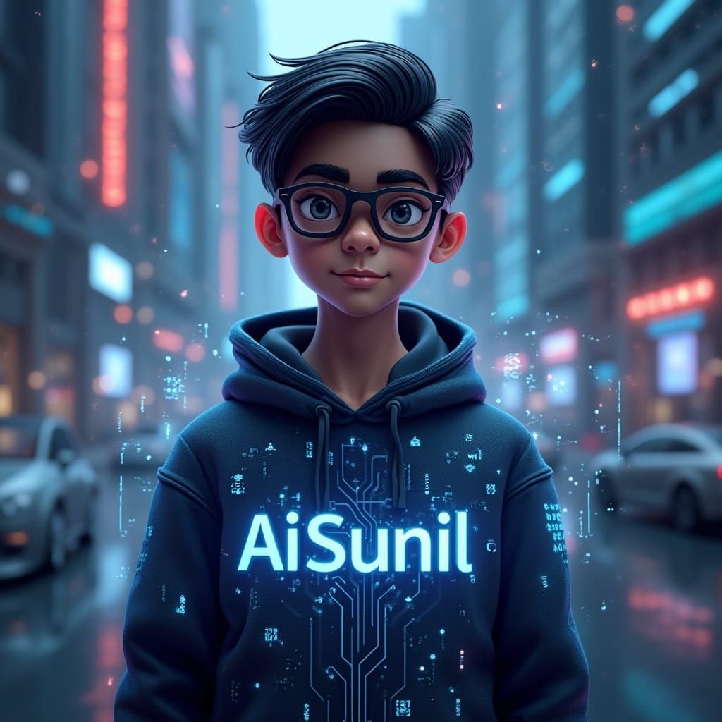 Futuristic Indian Boy Logo in Cyberpunk Aesthetic