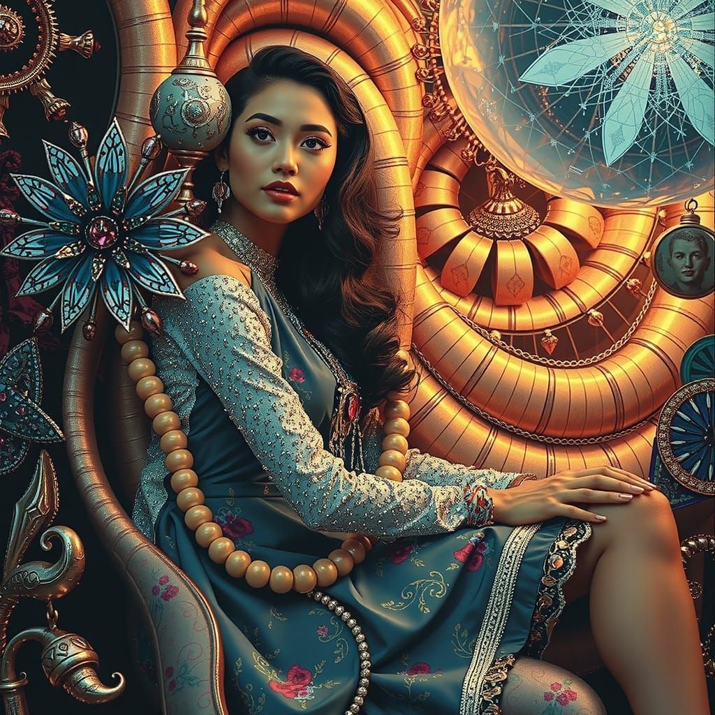 Glamorous Woman in a Psychedelic, Surreal Environment