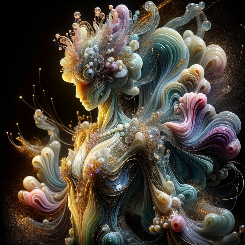 Glass Woman Statue in Iridescent Pastels