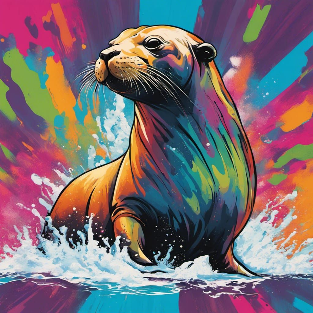 Heavenly Pop Art Sea Lion Lithograph