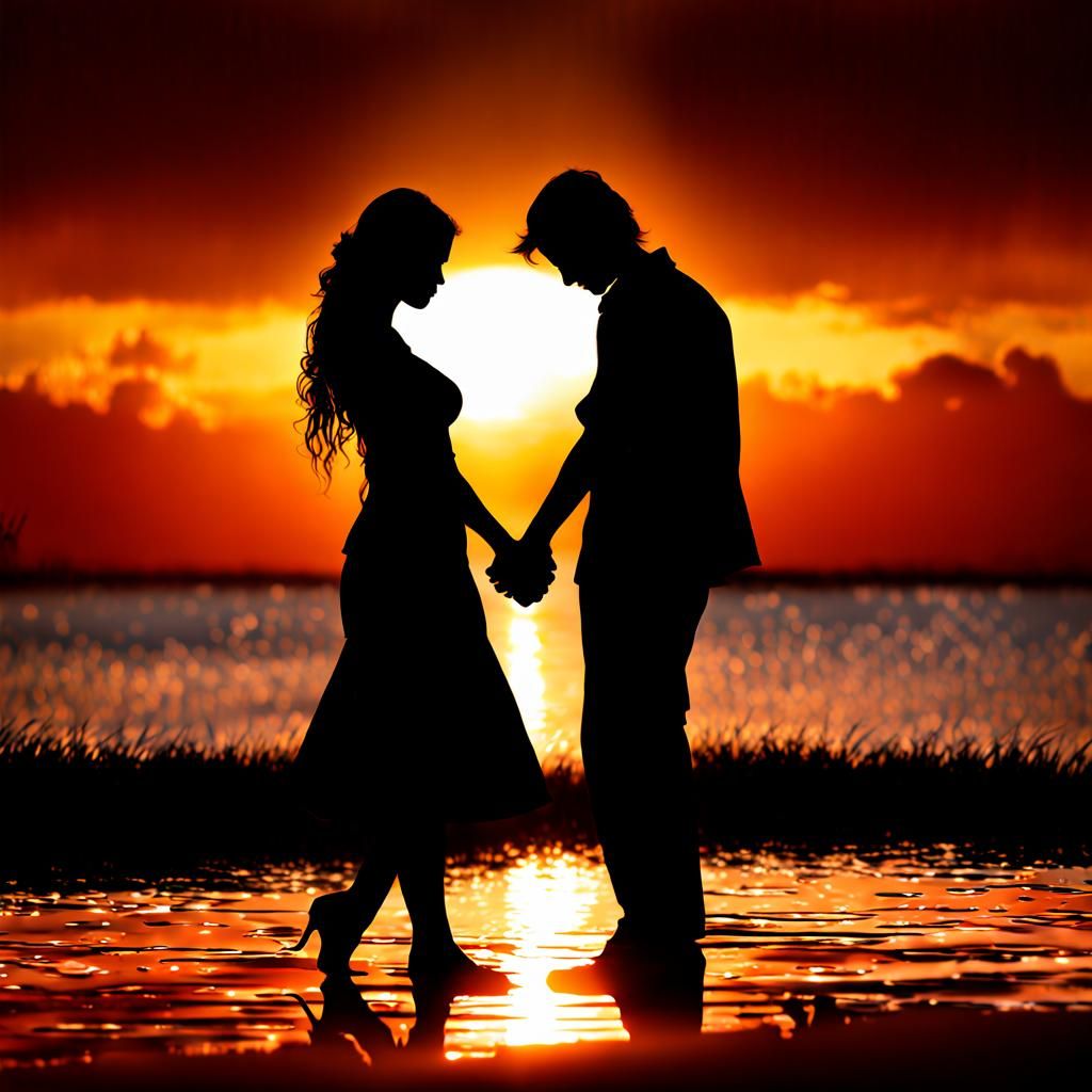 Passionate Embrace at Sunset, Photographic Style