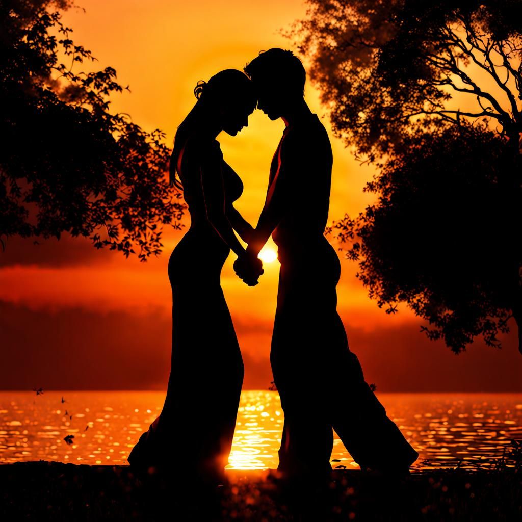 Passionate Sunset Embrace in Photographic Style