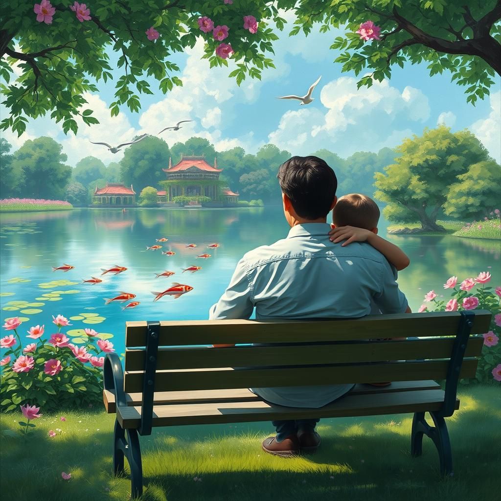 Peaceful Lakeside Scene as Oil Painting