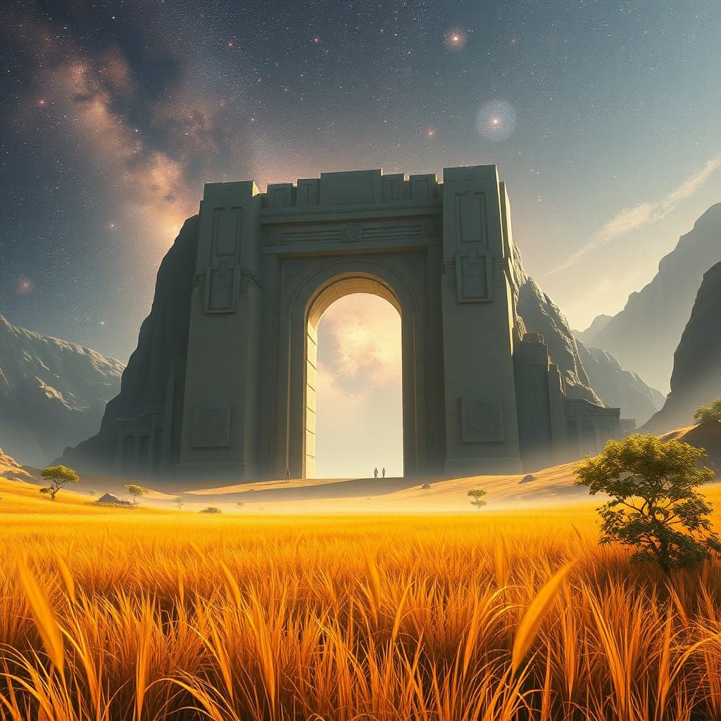 Glowing Golden Grasslands with Granite Gate