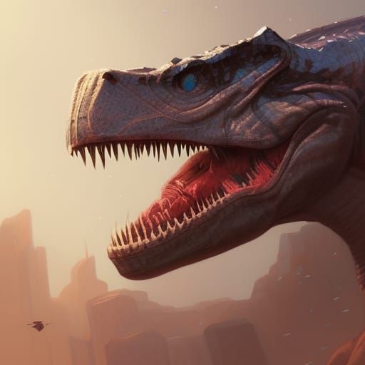 Detailed T-Rex Portrait in Art Nouveau Style