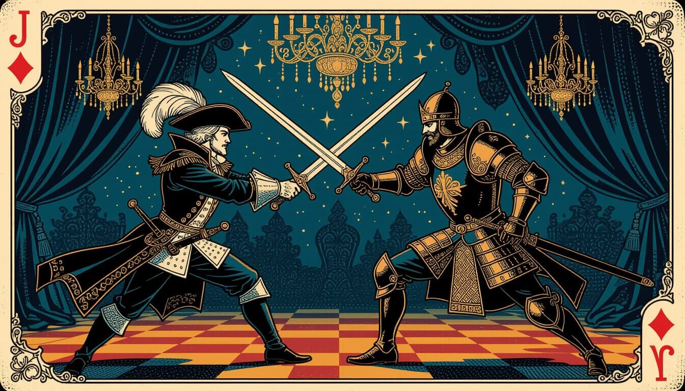 Jack of Diamonds Duels King of Spades in Digital Painting