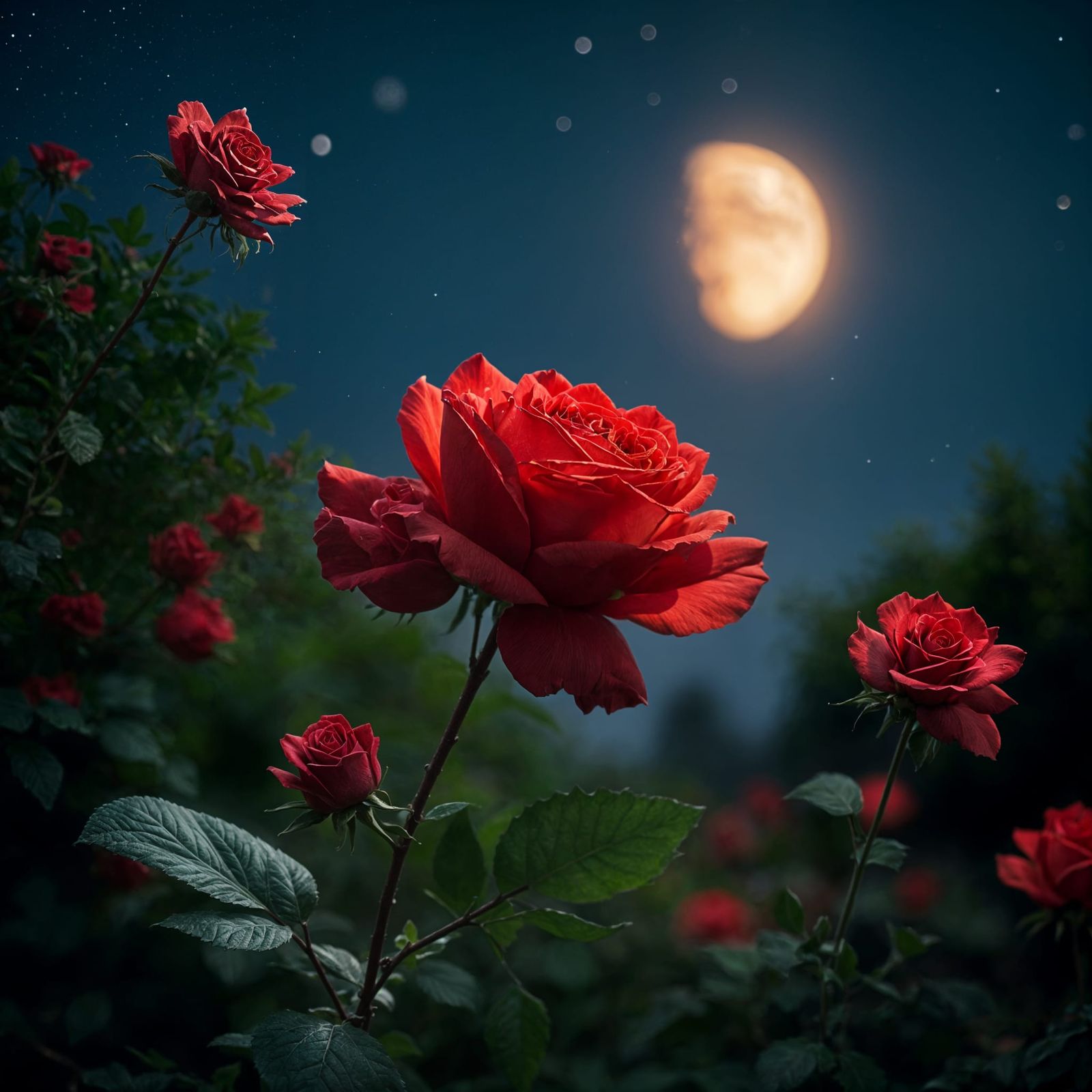 Red Rose in Moonlight: Professional Garden Photography