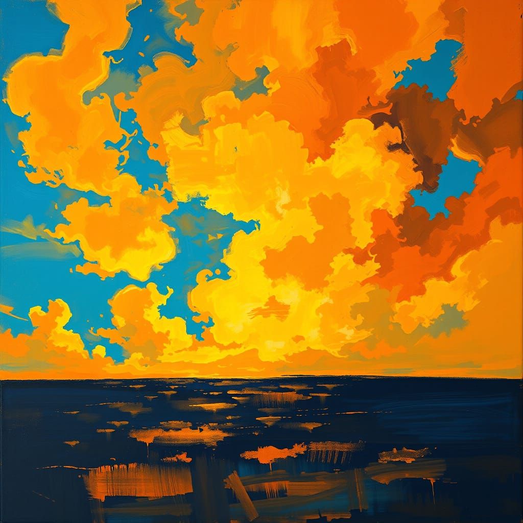 Vibrant Sunset Color Field with Swirling Clouds and Expressi...