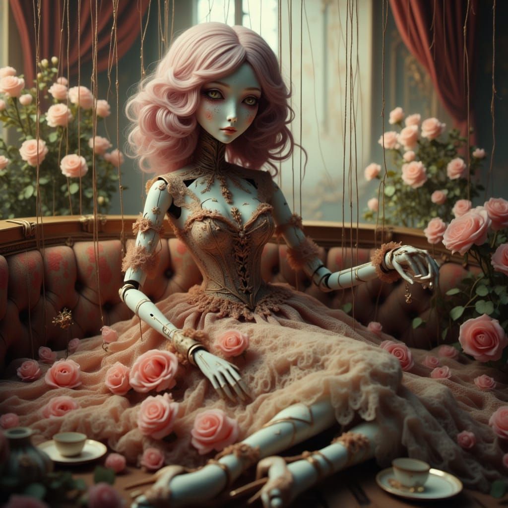 Marionette Awakens in Lacy Dress, Parlor Scene