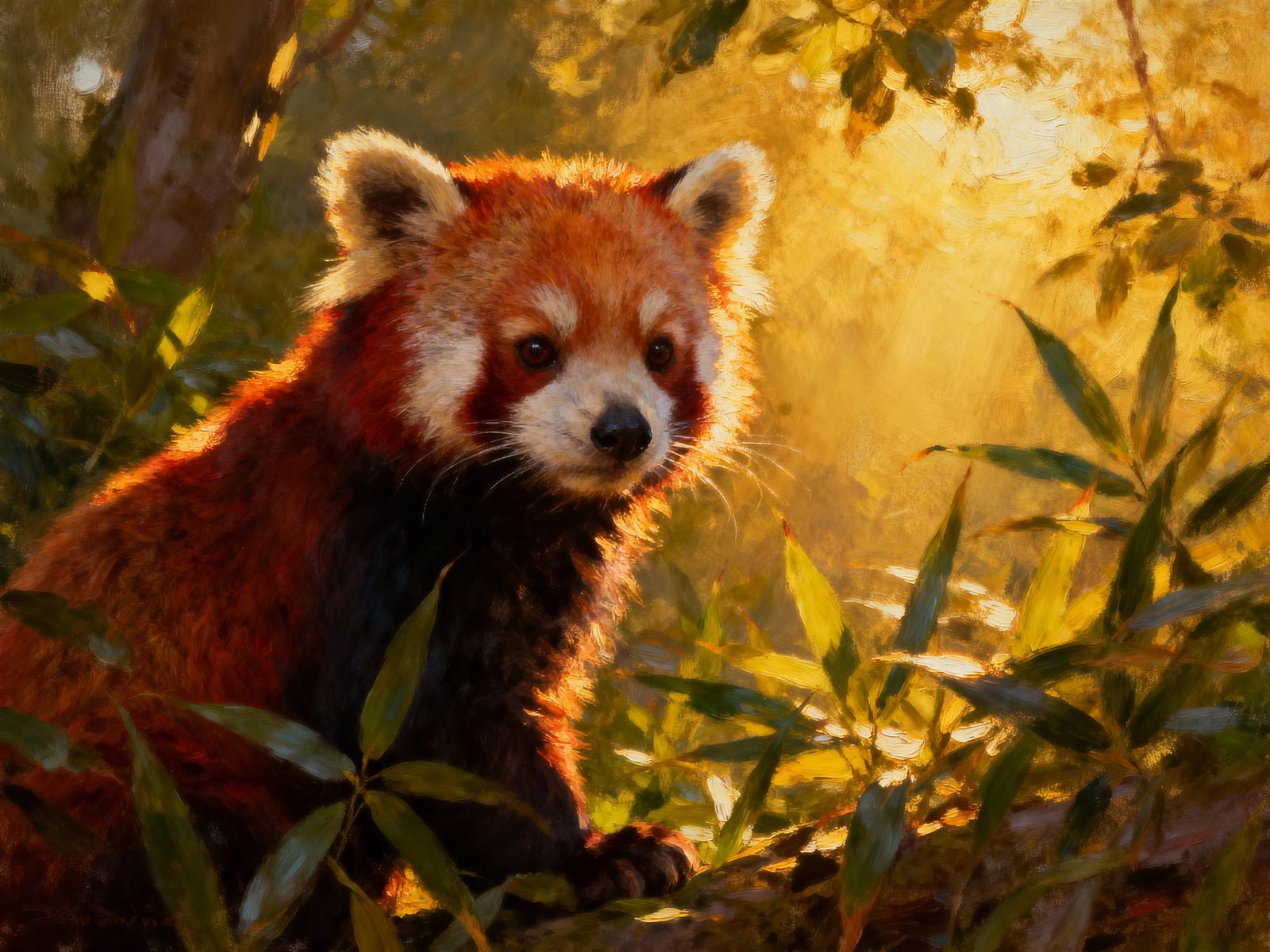 Hyperrealistic Red Panda Amidst Lush Foliage