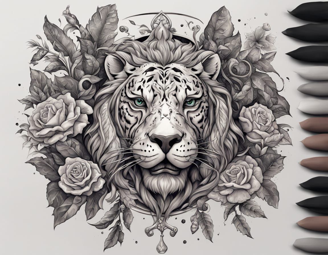 Great Cats Flash Tattoo Sheet in Traditional Style