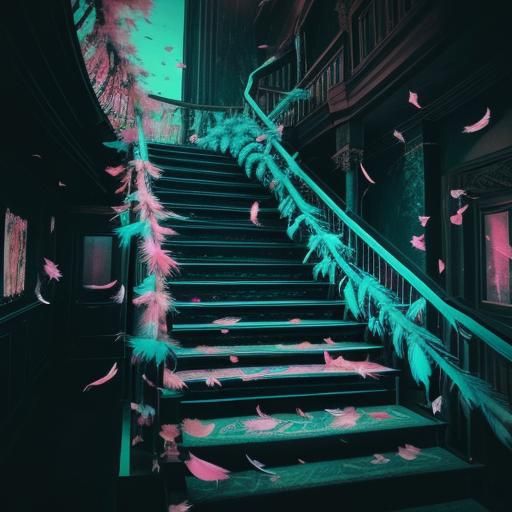 Feather Staircase in Analog Horror Style